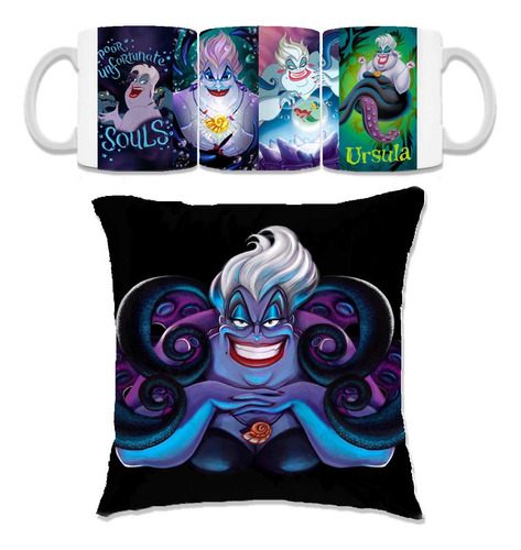 Taza De Ursula La Sirenita Villanos Cojín 30x30 Conjunto