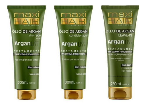 Kit Argan Liss Pos Escova Maxihair Shamp+cond+leave-in