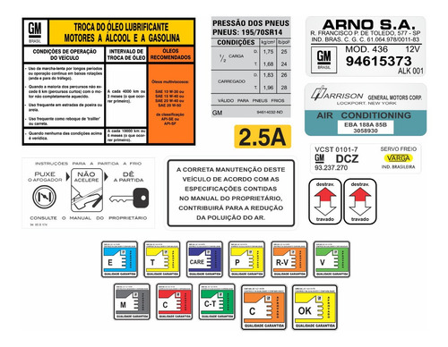 Kit Adesivo Etiquetas Selo Motor Opala 4cc Álcool 1985 Opl36