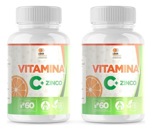 Vitamina C 500mg + Zinco 60 Cápsulas Kit Com 2 Potes Sabor Neutro