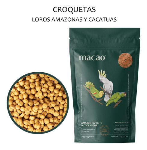 Alimento Macao Loro Amazona Cacatúa, Papilla 1k+ Croqueta 1k
