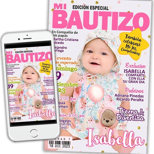 Invitacion Portada De Revista Bautizo Personalizada