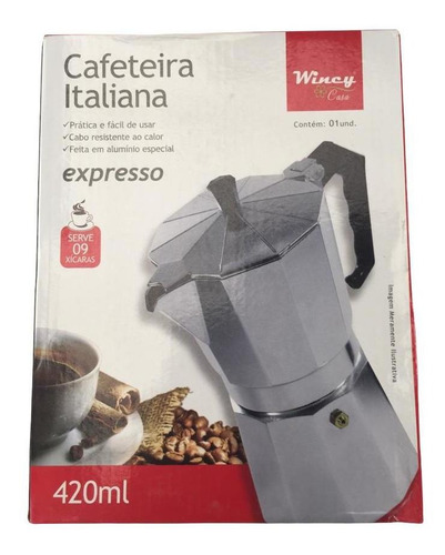 Imagem 2 de 6 de Cafeteira Italiana Aço Inox 450ml 9 Xicaras - Wincy K4765