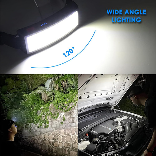Linterna Frontal Recargable De 2000 Lúmenes De Haz Ancho Led