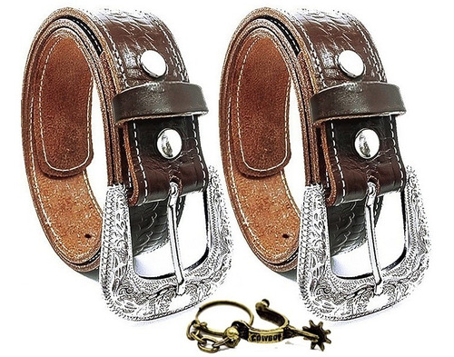 2 Cintos Country Fivela Masculino Couro Legitimo + Chaveiro