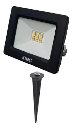 Reflector Led 10w Luz Calida + Pincho Estaca Jabalina Alum Carcasa Negro Luz Blanco Cálido