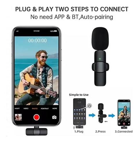 Microfono Inalambrico Dual K9 Usb-c Para Móviles Y Tablet Negro