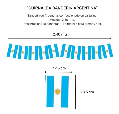 Guirnalda Banderas Argentina Banderín Patrio Decoración