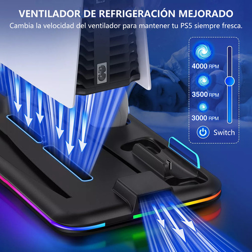 Base De Cargador Enfriadora Para Ps5/ps5 Slim Controles Color Negro