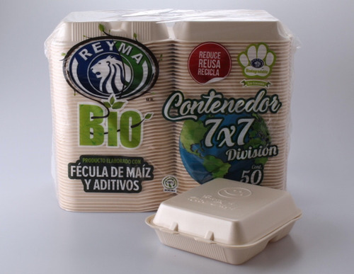 Contenedor 7x7 División Biodegradable Fécula De Maíz 100 Pzs