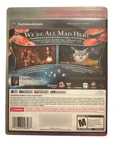 Alice Madness Returns Jogo Ps3 - Físico - Com Encarte