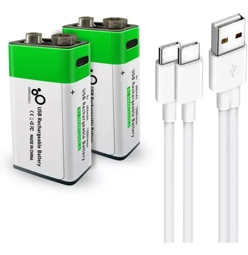 comprar Pack 2 Baterías 9v Recargables Ion Litio Usb Carga Directa.