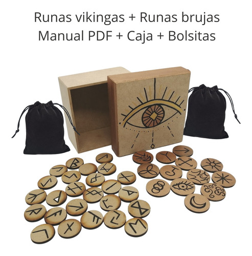 Set Runas Vikingas + Runas Brujas + Manual + Caja Y Bolsitas