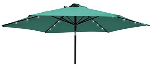 Parasol Solar 9' Redondo, 18 Luces Led, Verde, Manivela