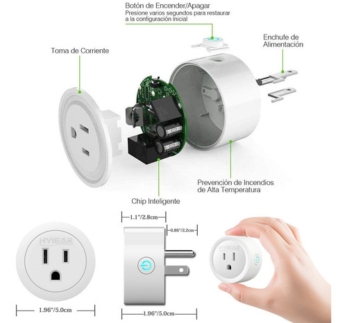 Imagen 8 de 10 de Hyiear Wifi Enchufe Inteligente Contactos, Con Alexa,google