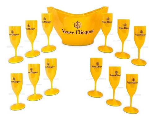 Kit Champanheira Veuve Cliquot Acrílico + 12 Taças Espumante