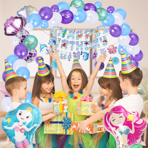 Número 6 Kit de Globos de Sirena para Decoración de Cumpleaños de Niños con Globos Metálicos