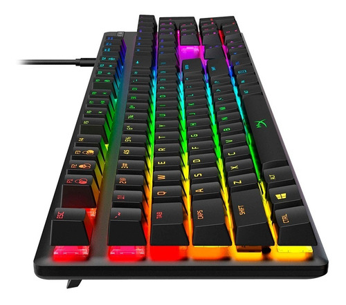 Teclado gamer HyperX Alloy Origins QWERTY Red inglés US color negro con luz RGB