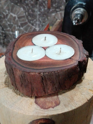 Imagen 3 de 5 de Candelabro Artesanal Madera Natural, Porta Velas