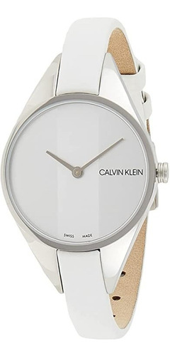 Reloj de pulsera Calvin Klein K8P231L1 de cuerpo color plateado, analógico, para mujer, con correa de piel color white