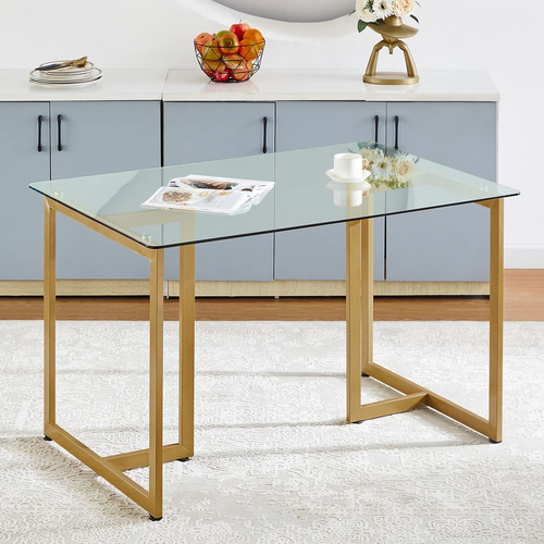 Mesa De Comedor De Cristal Para 4 A 6 Personas, Mesa Rectang