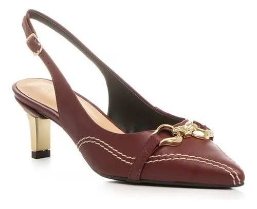 Scarpin Constance Aberto Burgundy Pesponto