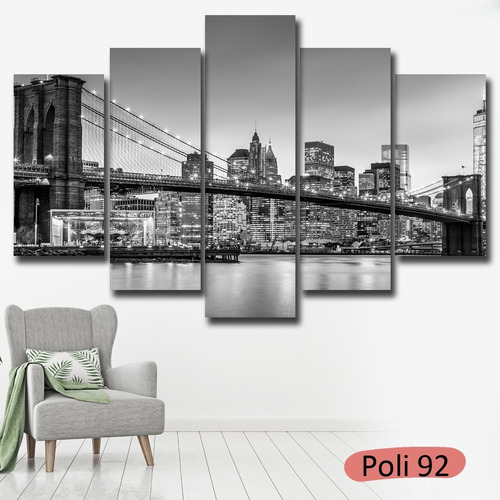 Imagen 3 de 10 de Cuadros Nueva York 150x100 Poliptico Tela Brooklyn Ciudades