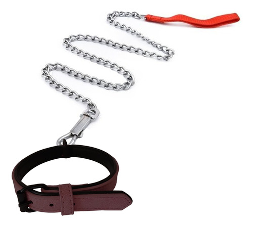 Kit Collar Para Perro + Cadena De 1 Metro Acero Inoxidable 