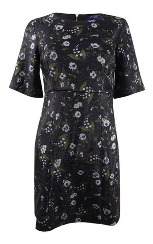 Vestido Floral Negro Brillante Marca Rachel Roy Talla 6