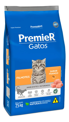 Ração Premier Amb Interno Gato Filhote Sabor Frango 7,5kg