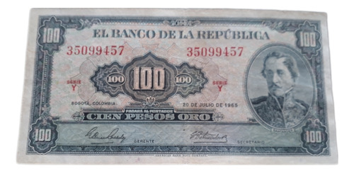 Colombia 100 Pesos Oro 1965