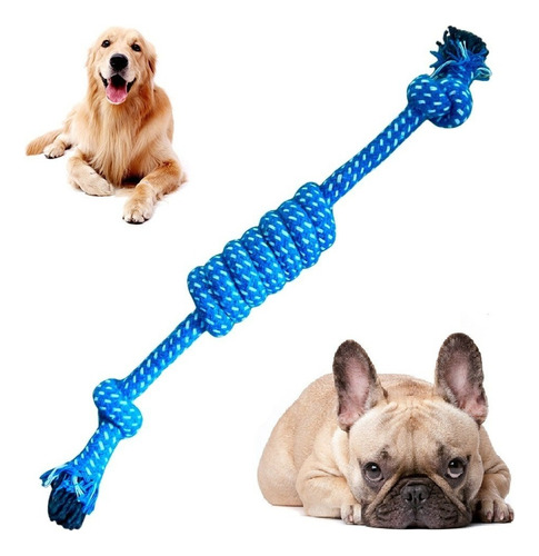 Brinquedos Pet Mordedores Bola Corda Grande Para Cães Dental Cor Azul Trança 33 Cm
