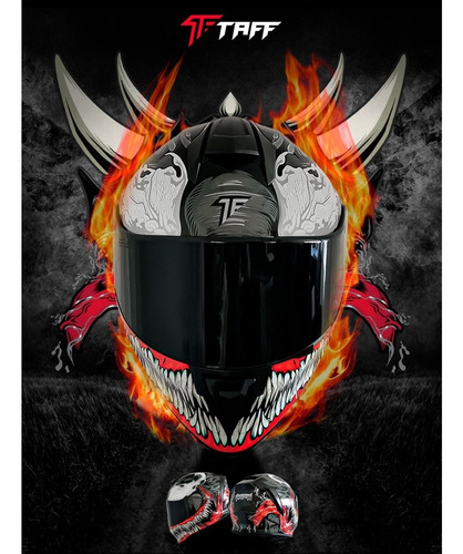 Imagen 6 de 9 de Casco Moto Taff Kroon Shadow Certificado Mica Humo Negro