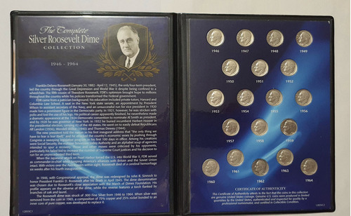 1 Billete+coleccion Monedas Plata Roosevelt Dime 1947-64 Pla