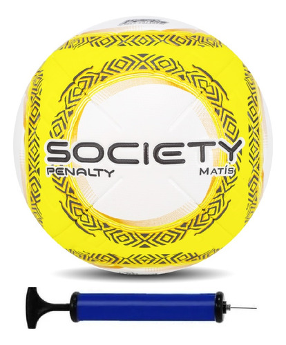 Bola Society Penalty Matis + Bomba De Ar Cor Branco/amarelo/chumbo