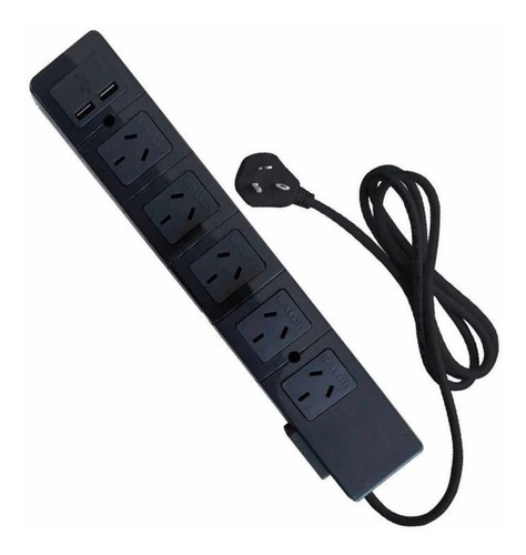 Imagen 2 de 9 de Zapatilla Prolongador 5 Tomas Negra + Usb + 1.5m Cable Kalop