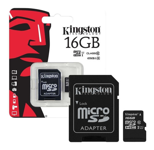 Memoria Microsd+ Sd Kingston 16gb Clase 10 +1 Año Degarantia