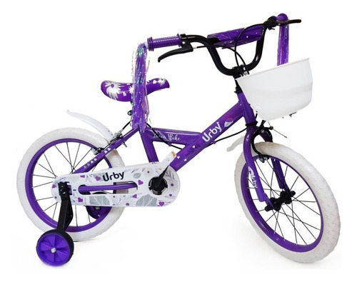 Bicicleta paseo infantil Dencar Urby 217126003U R16 color violeta con ruedas de entrenamiento  