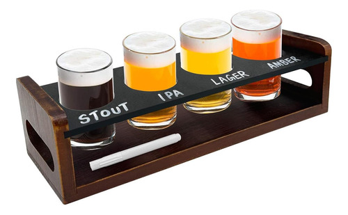 Tableros De Vuelo De Cerveza Acfunique Con 4 Copas De 5 Oz,