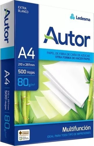 Resma Autor A4 multifunción de 500 hojas de 80g color blanco de 5 unidades por pack