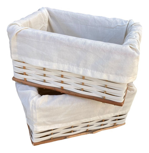 Canasto Organizador Mimbre Zuncho 30x20x15 Con Funda Blanco