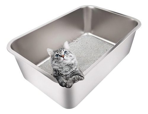 Caja Arena Grande Acero Inoxidable, Lados 20 Cm, Antidesliza