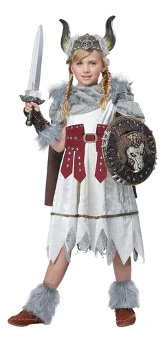 Niñas Valeroso Vikingo Niña Disfraz Multi, Extra Gran...