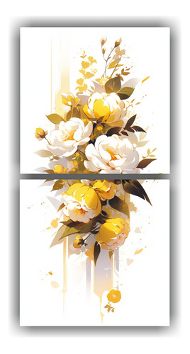 40x20cm Díptico Amarillo Y Blanco Neonoir Decorativo Flores