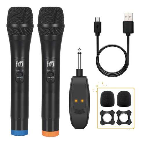 Micrófono Inalámbrico Dual Uhf Recargable Para Karaoke Negro