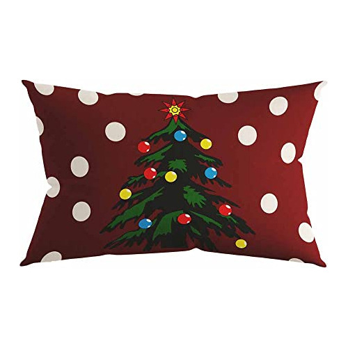 Fundas Almohada Navidad Rojas 12 X 20 Pulgadas Árbol P...