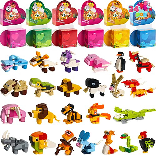 Joyin 24 Packs Valentines Animal Building Blocks With Hearts