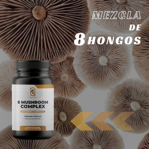 Mezcla De 8 Hongos Adaptogenos 100 Cápsulas 500 Mg Natural Sabor Sin Sabor