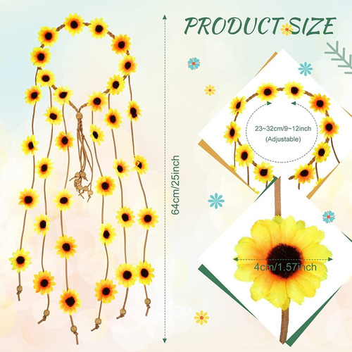 Diadema Tocado Guirnalda Floral Hippie Bohemia Boda Set 4pz