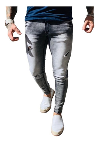 Calça Jeans Masculina Super Skinny Zip-off Destroyed Lavado